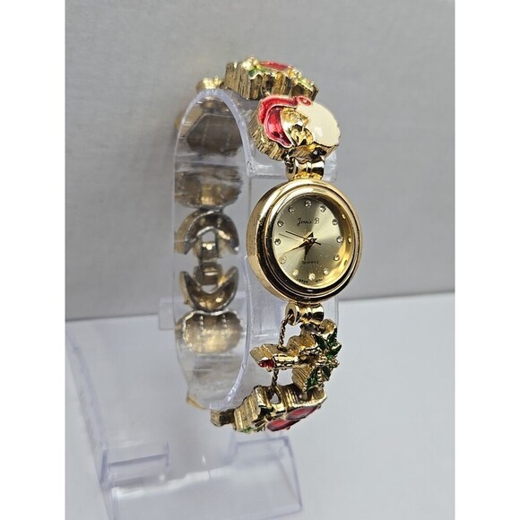 Jennie B Avon Christmas Slide Charm Bracelet Watch Gold Tone Quartz New Battery - Picture 3 of 9